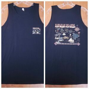 Hawaiian Islands Tank Top Sz 2XL Navy Blue Graphic Print Map 100% Cotton Hawaii